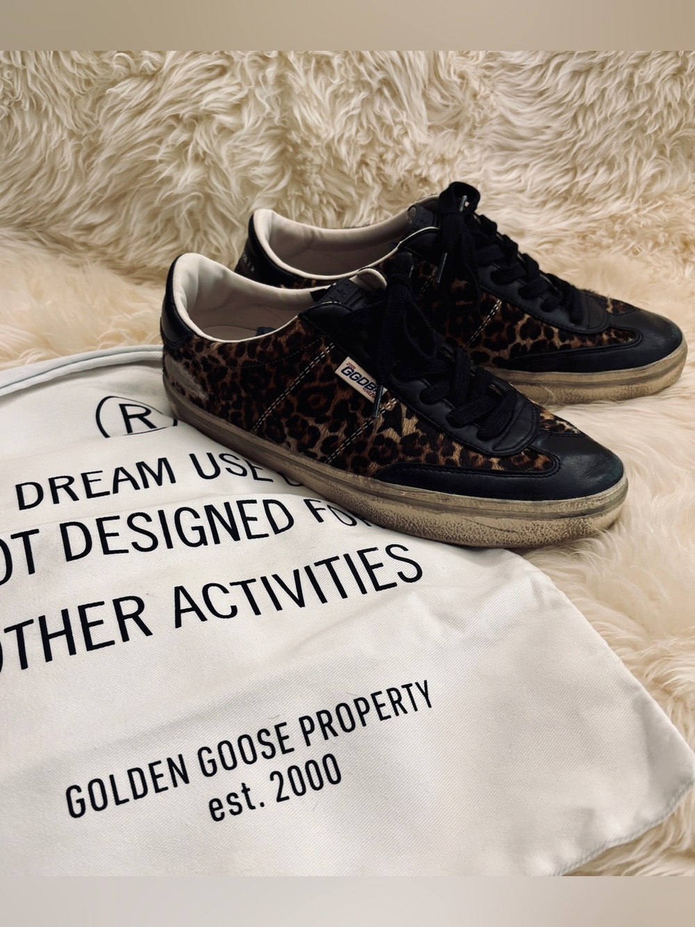 Golden Goose Leopard-Print Low-Top Sneakers - Black & Brown worn once